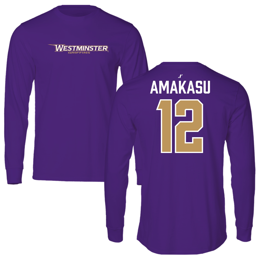 Westminster University (Utah) Basketball Purple Performance Long Sleeve - #12 Peter Amakasu