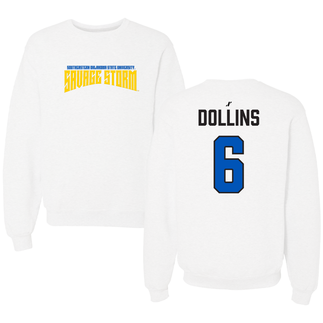 Southeastern Oklahoma State University Baseball White Classic Crewneck - #6 Gage Dollins