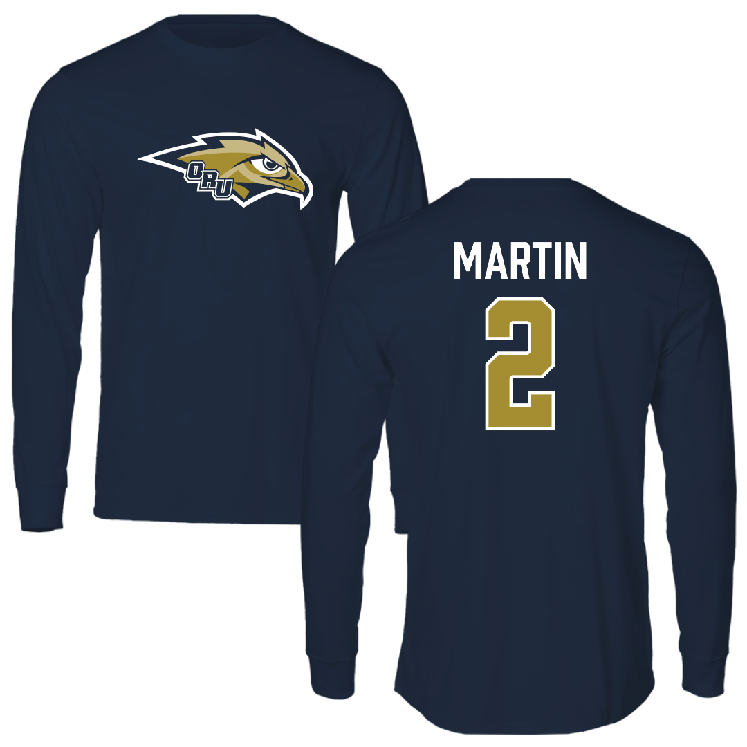 Oral Roberts University Basketball Navy Performance Long Sleeve - #2 Chase Martin