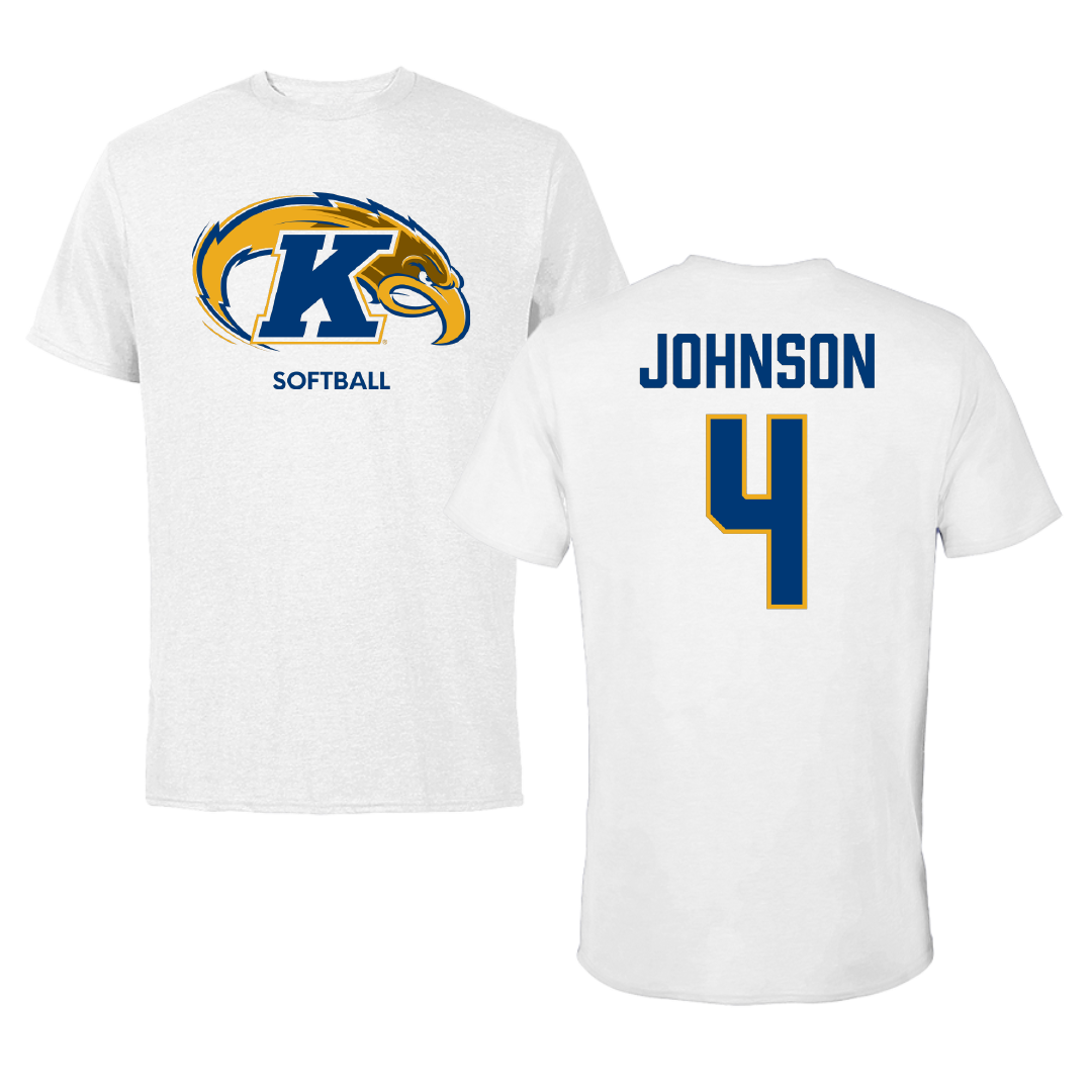 Kent State University Softball White Tee - #4 Ella Johnson