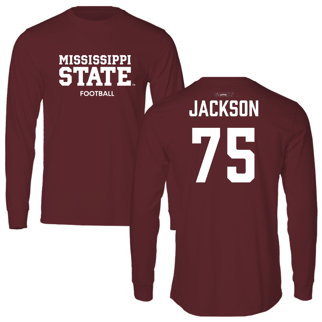 Mississippi State University Football Maroon Performance Long Sleeve - #75 Jacoby Jackson