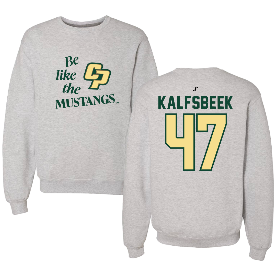 Cal Poly Baseball Light Gray Be Like Us Crewneck - #47 Luke Kalfsbeek