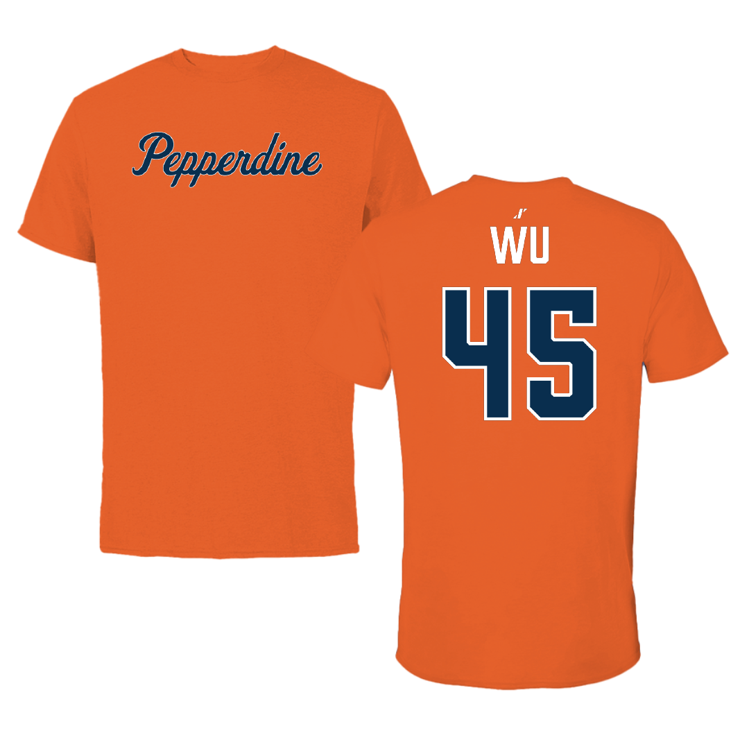 Pepperdine University Baseball Orange Performance Tee - #45 Arnold Wu