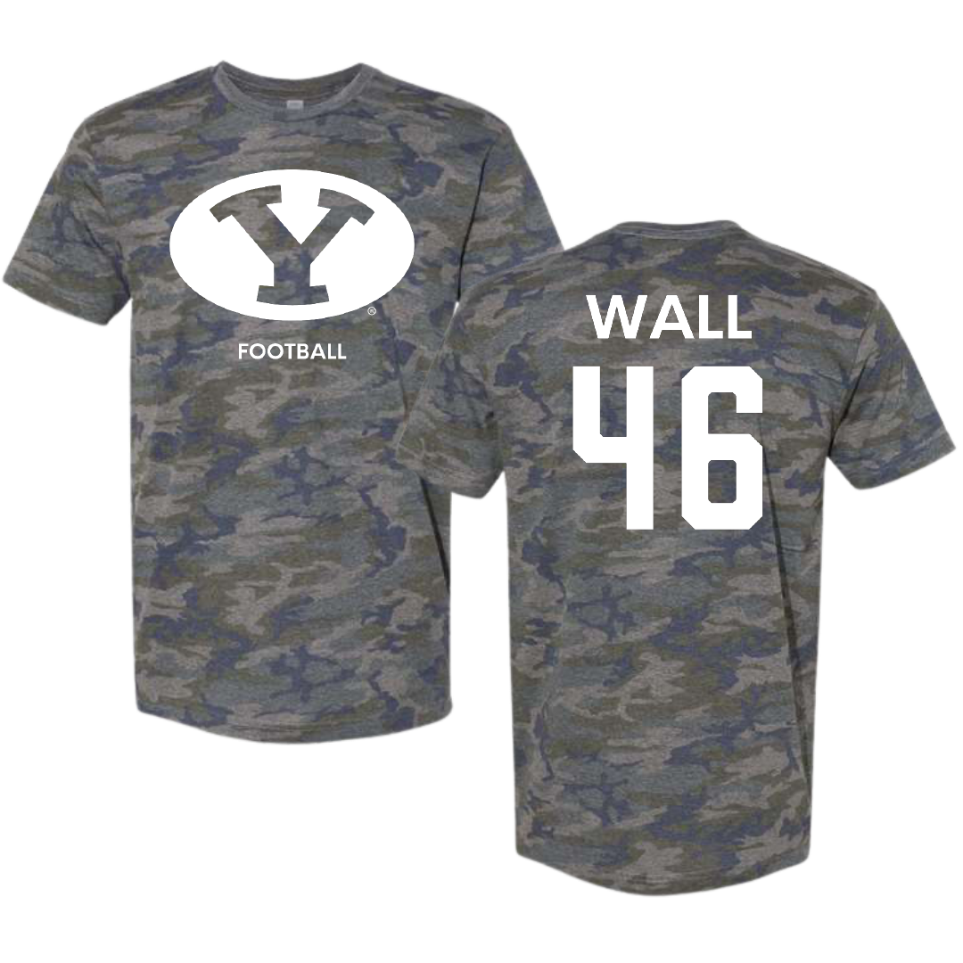 Brigham Young University Football Vintage Camo Tee - #46 Kendal Wall