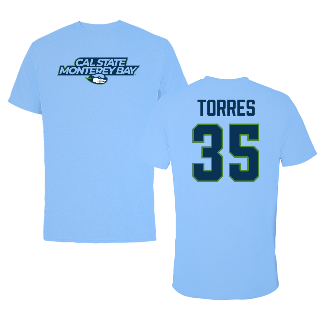 Cal State Monterey Bay Baseball Carolina Blue Tee - #35 Mitchell Torres