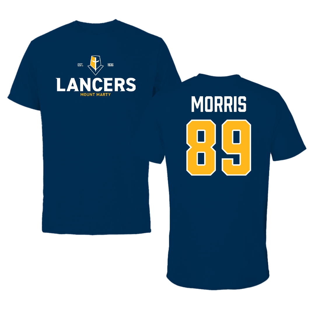 Mount Marty University Football Navy General Performance Tee - #89 Corwin Morris