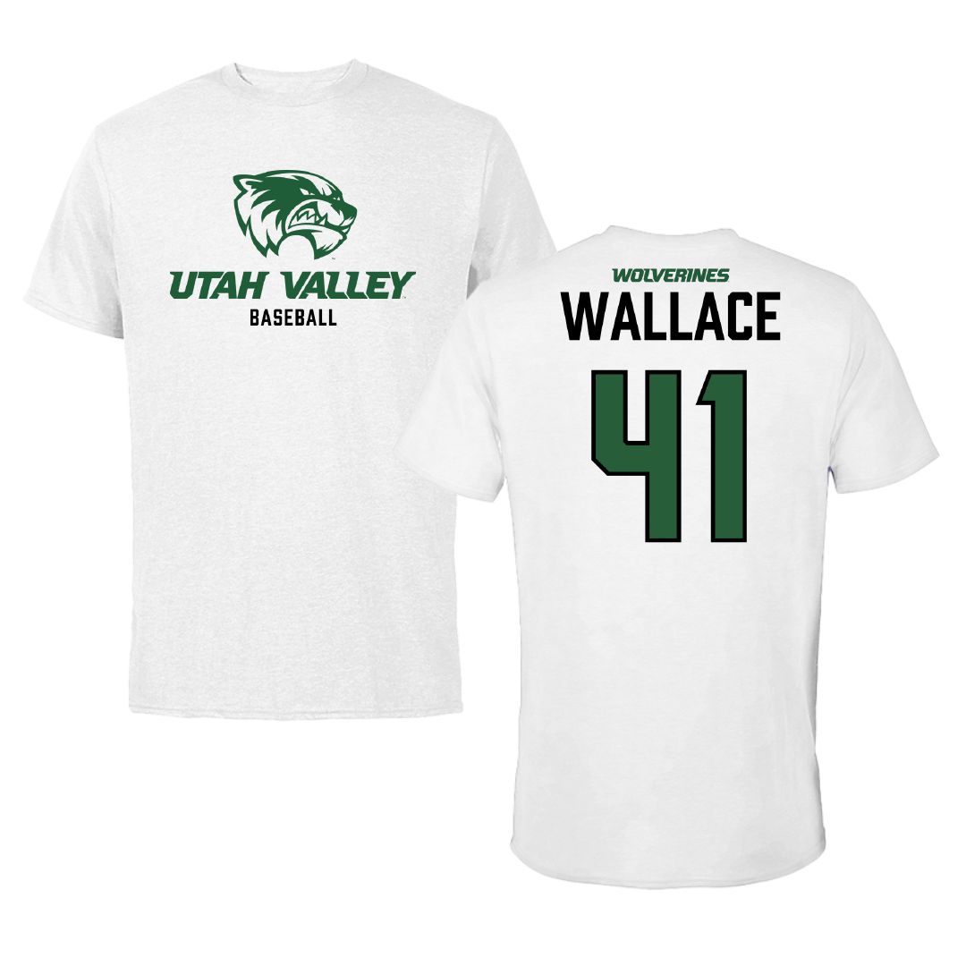 Utah Valley University Baseball White Performance Tee - #41 Chance Wallace