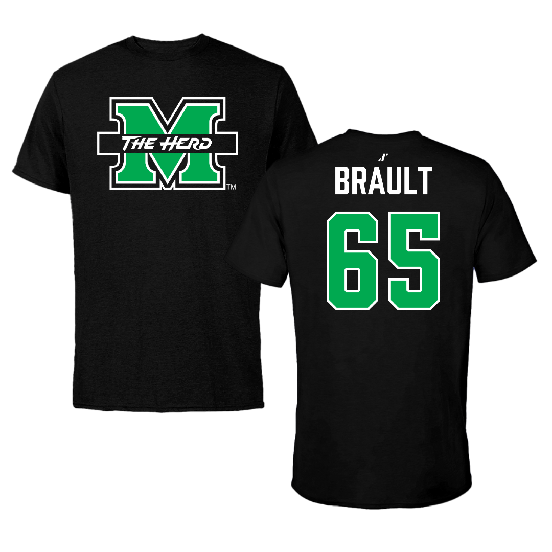 Marshall University Football Black Tee - #65 Parker Brault