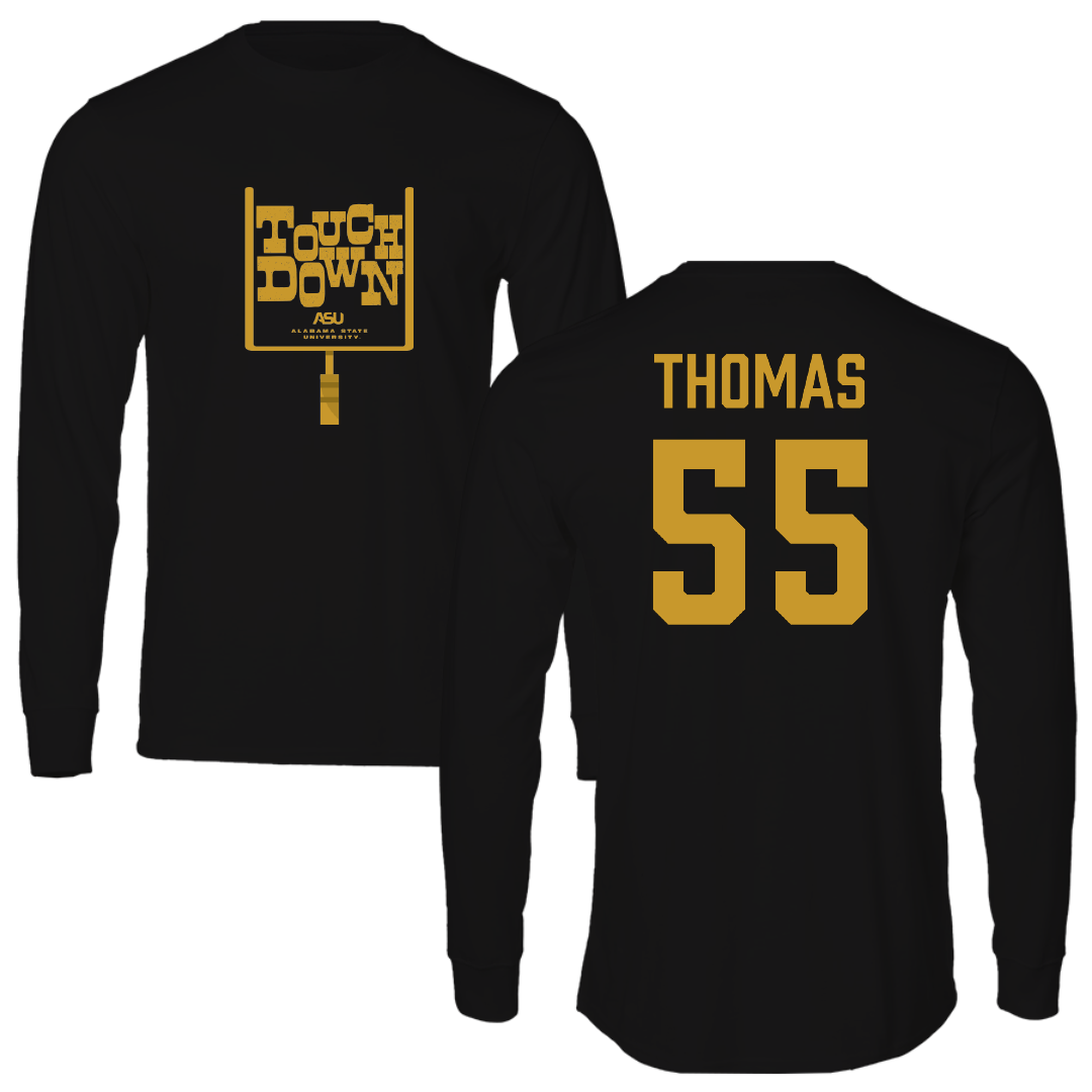 Alabama State University Football Black Touchdown Performance Long Sleeve - #55 Dezmon Thomas