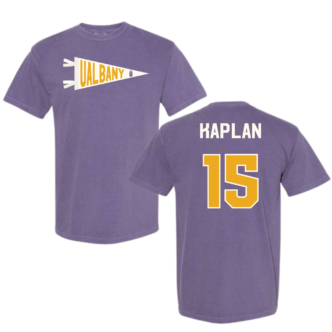University at Albany Soccer Purple Pennant Comfort Colors Tee - #15 Ben Kaplan
