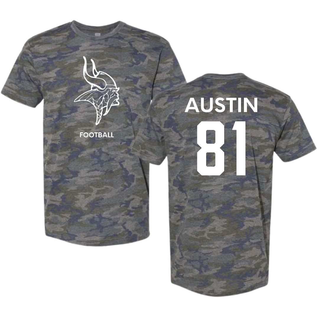 Valley City State University Football Vintage Camo Tee - #81 Kaden Austin