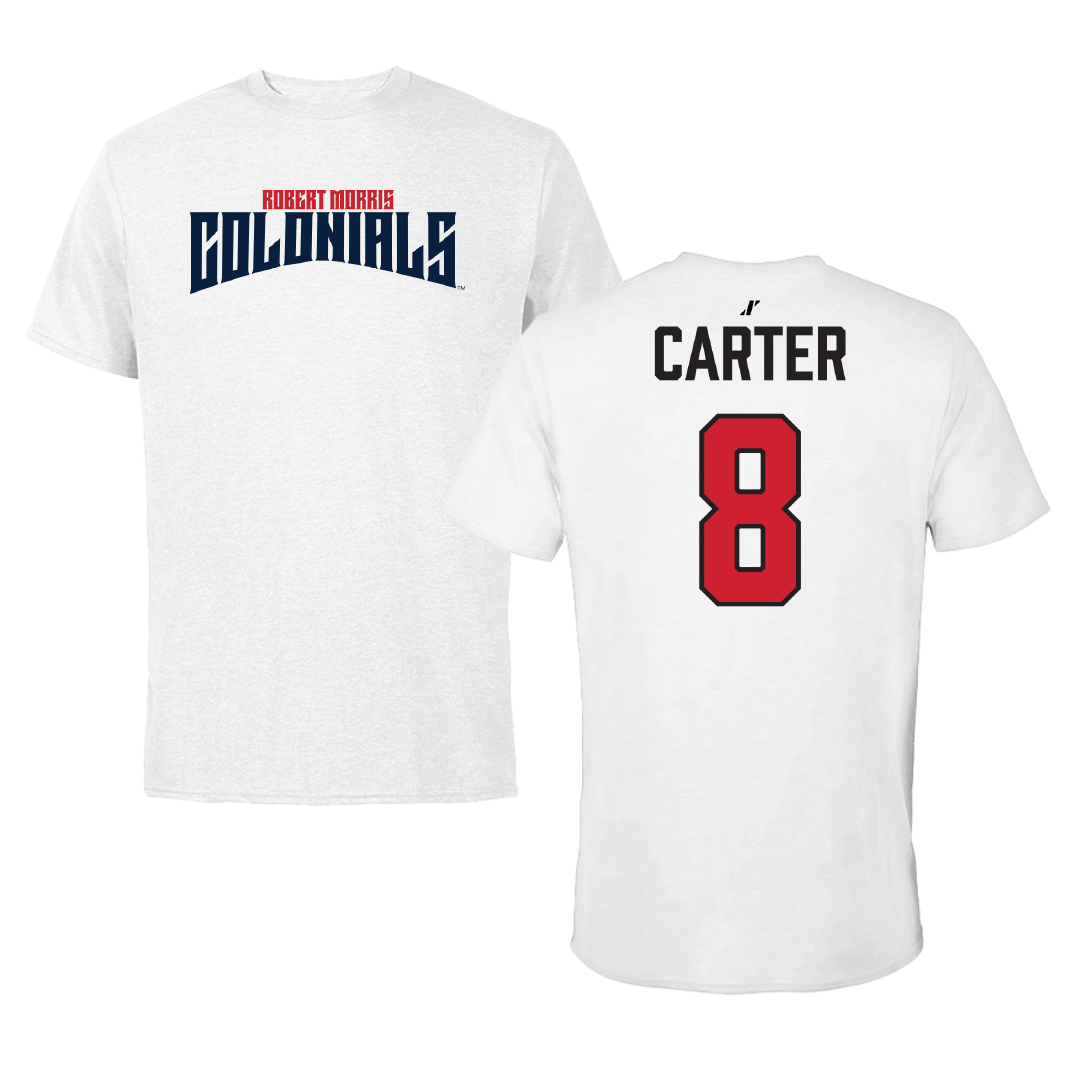 Robert Morris University Football White Classic Performance Tee - #8 Jaqai Carter
