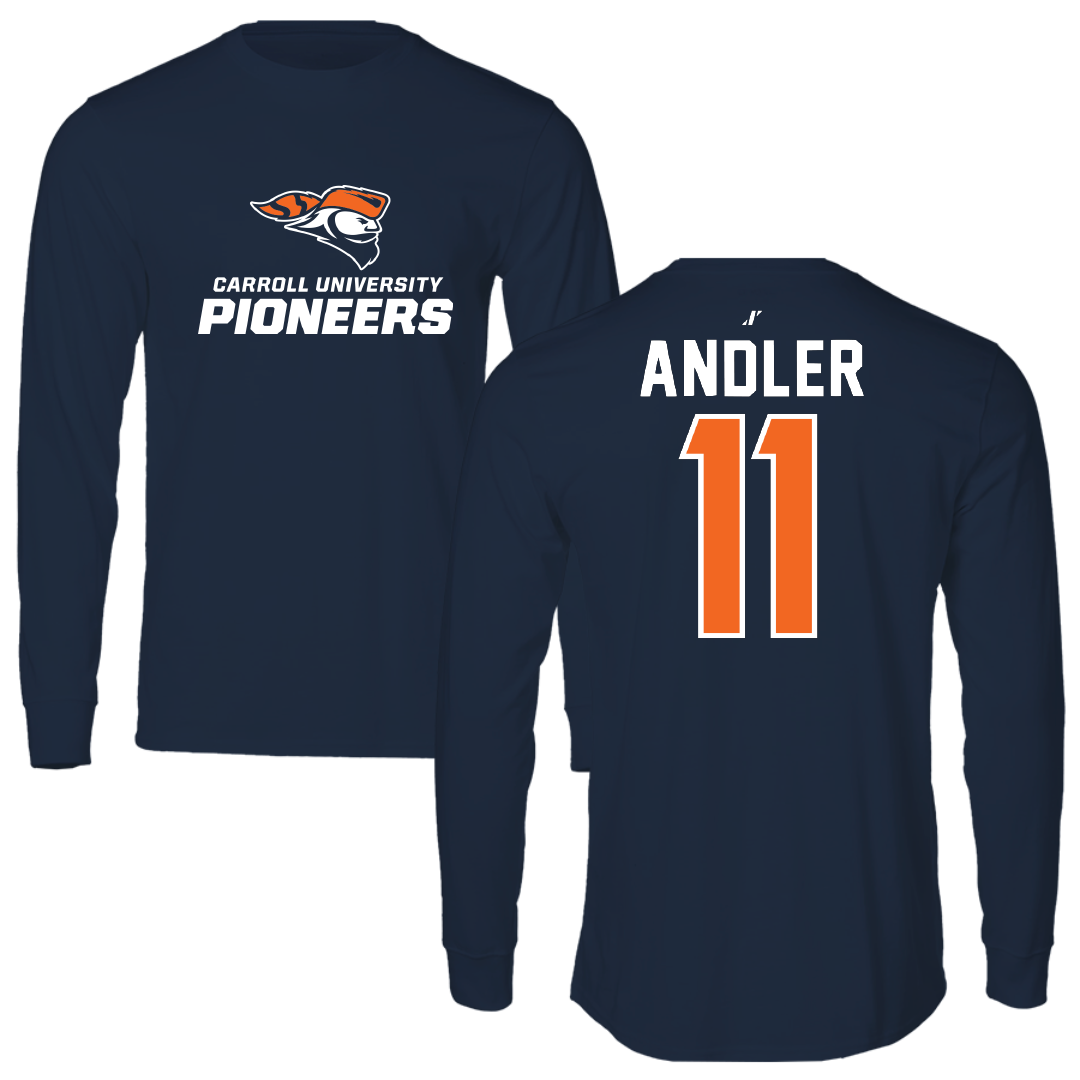 Carroll University Softball Navy Performance Long Sleeve - #11 Jenna Andler