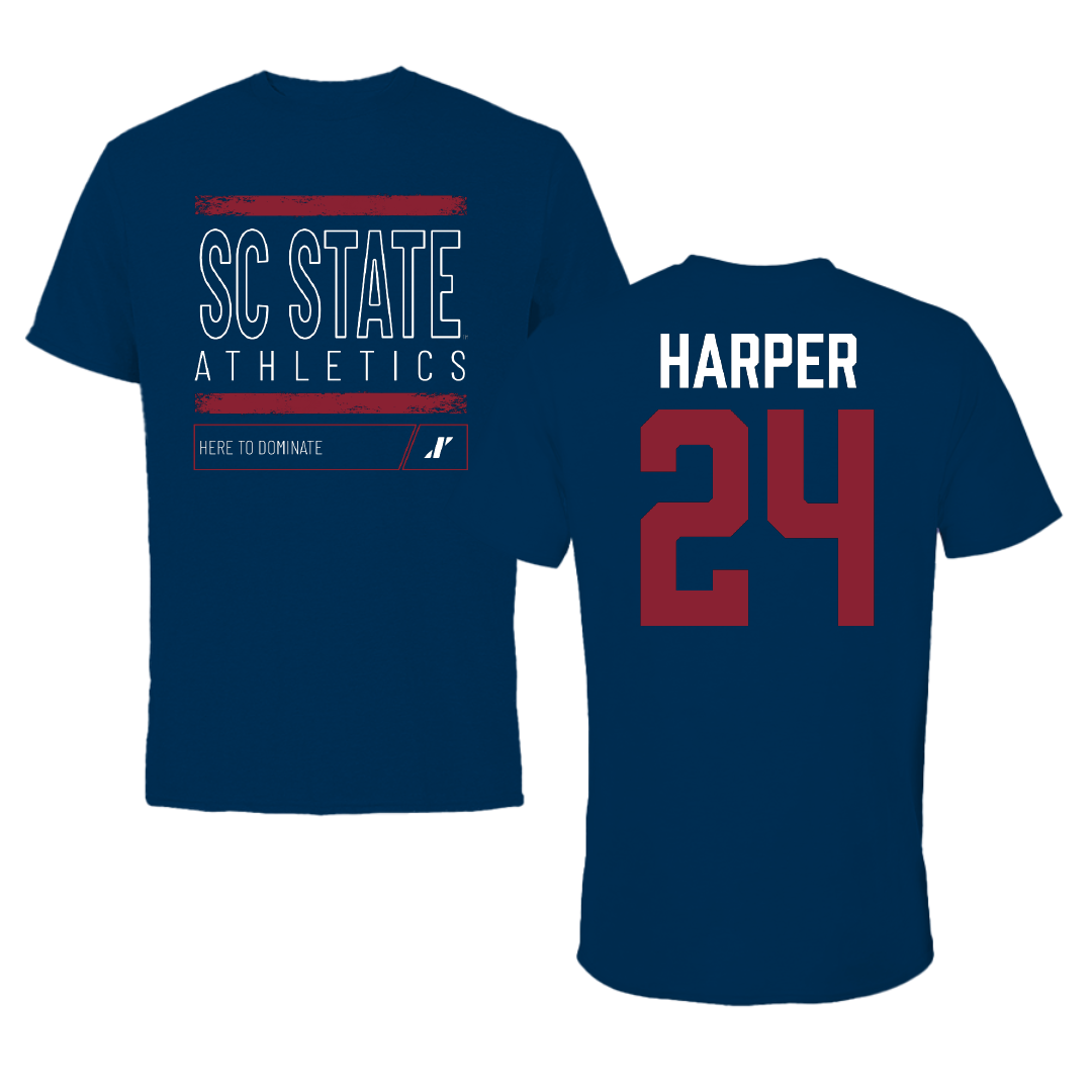 South Carolina State University Basketball Navy Dominate Performance Tee - #24 Heaven Harper