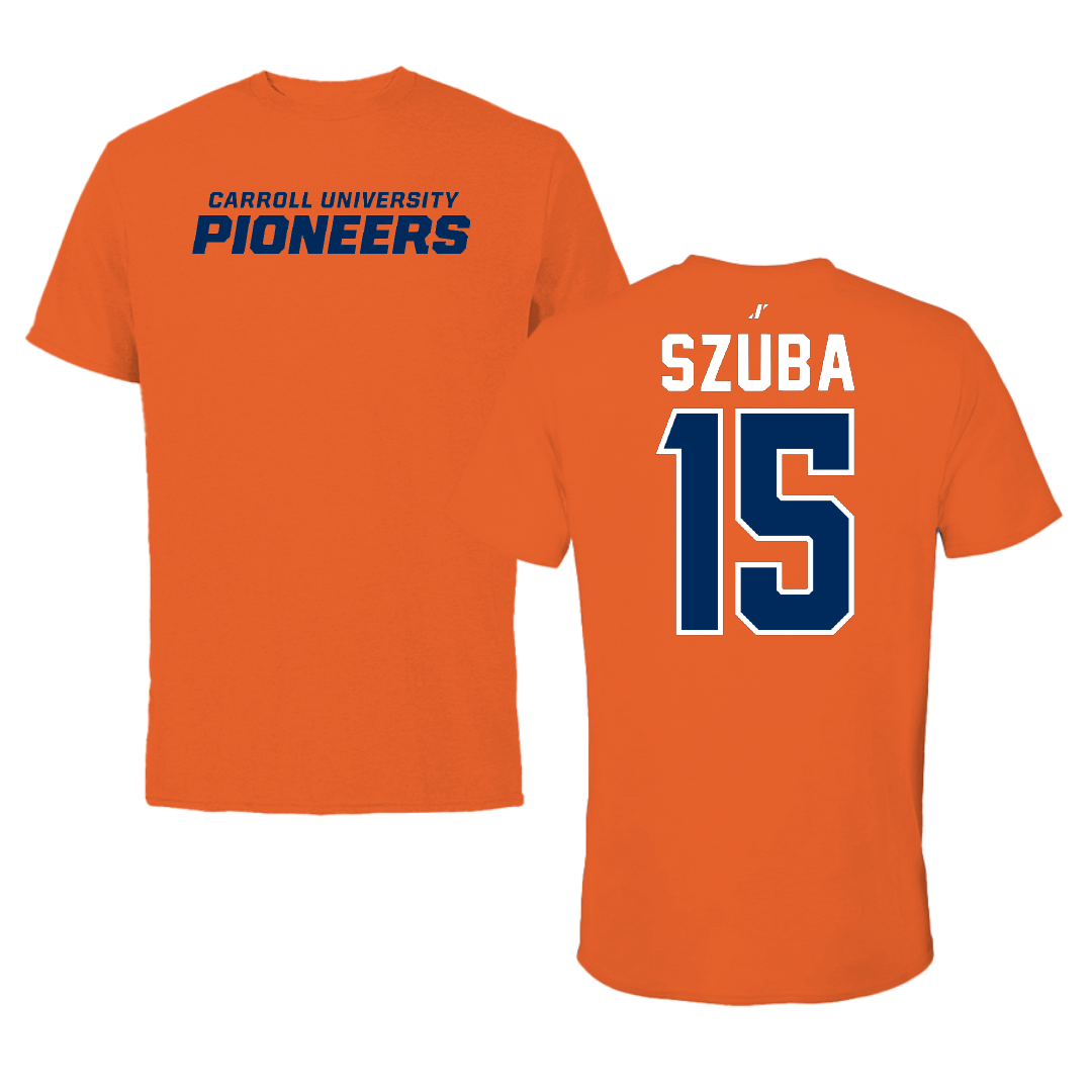 Carroll University Lacrosse Orange Tee - #15 Zachary Szuba
