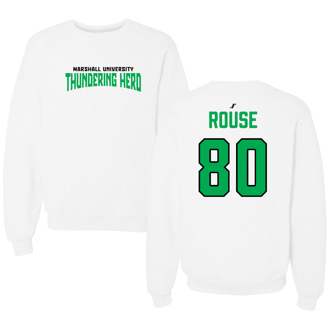 Marshall University Football White Classic Crewneck - #80 Shawn Rouse