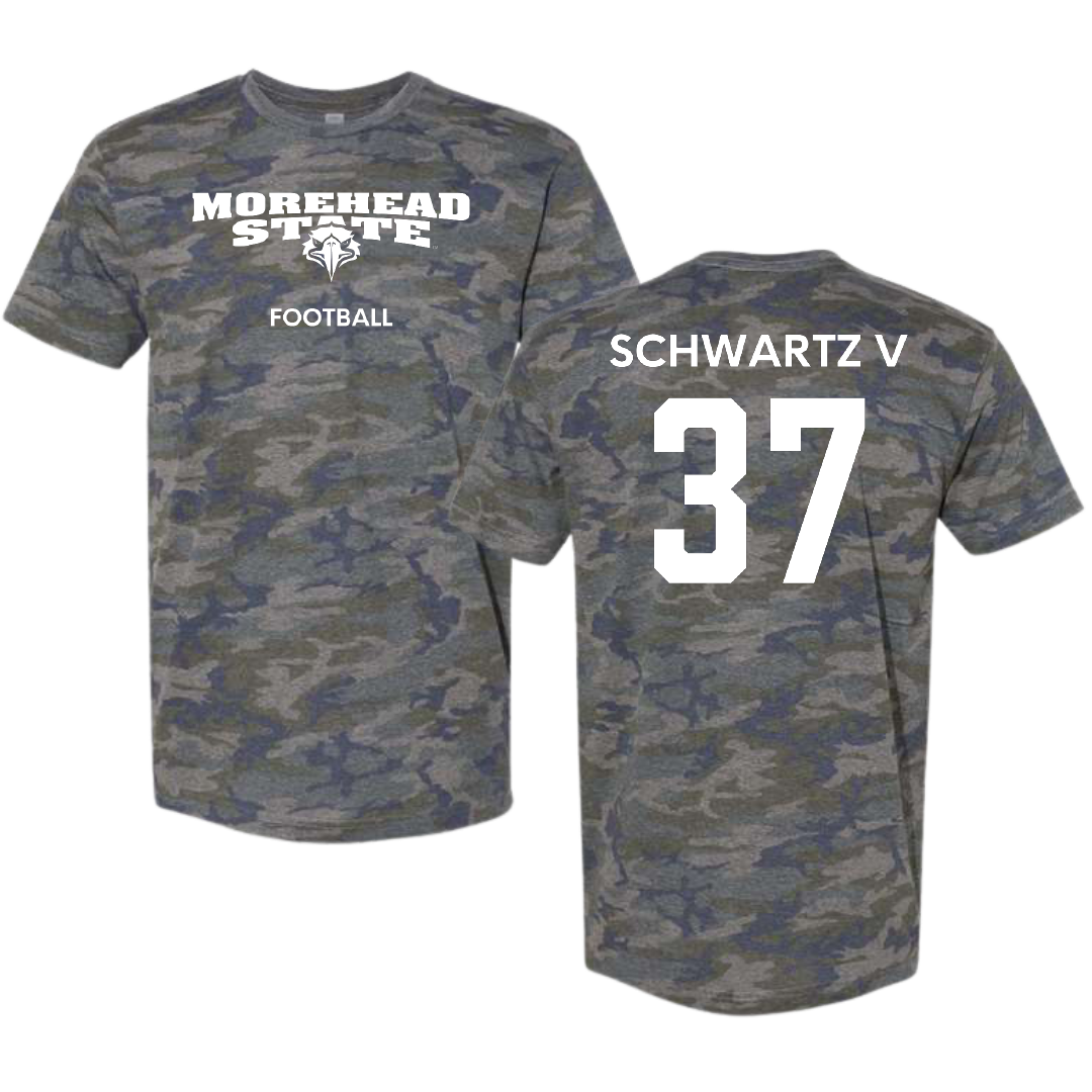Morehead State University Football Vintage Camo Tee - #37 Thomas Schwartz V