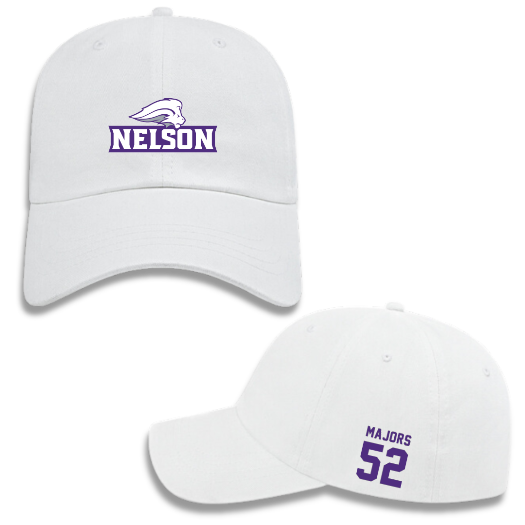Nelson University Baseball White Hat - #52 Keydren Majors