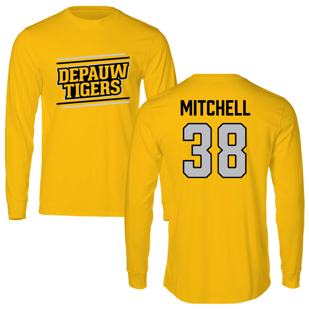 DePauw University Football Gold General Performance Long Sleeve - #38 Noah Mitchell