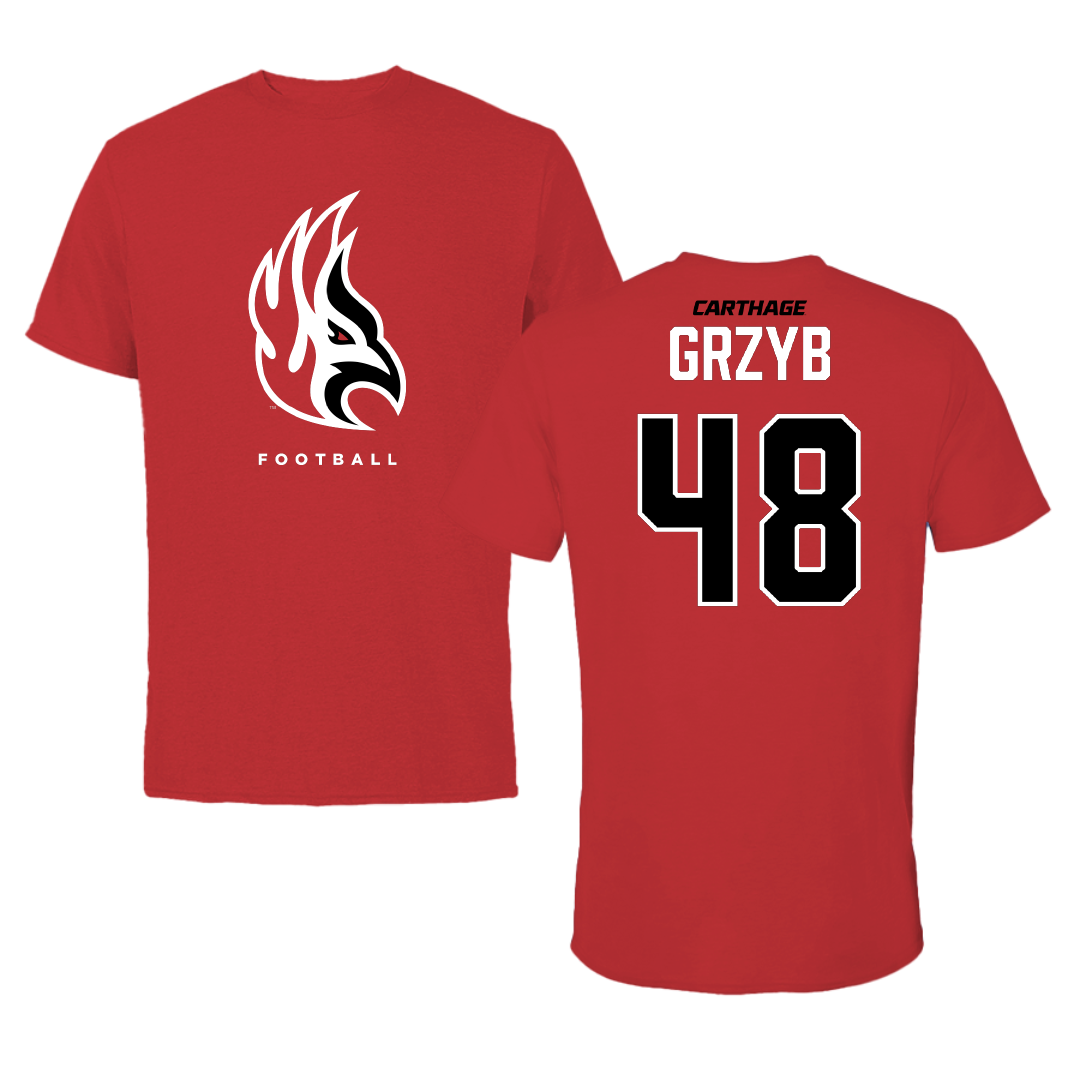 Carthage College Football Red Performance Tee - #48 Matt Grzyb