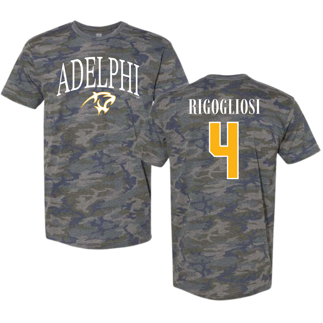 Adelphi University Baseball Vintage Camo Tee - #4 Anthony Rigogliosi