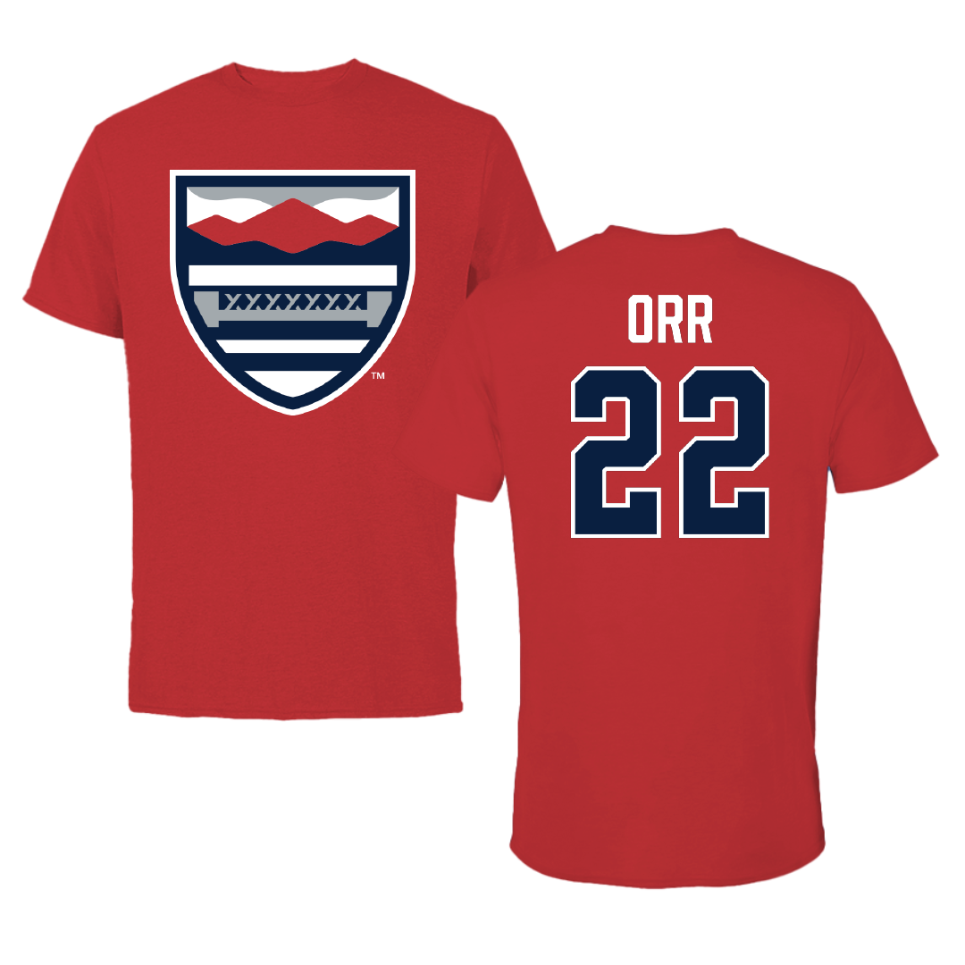 New England College Lacrosse Red Tee - #22 Jared Orr