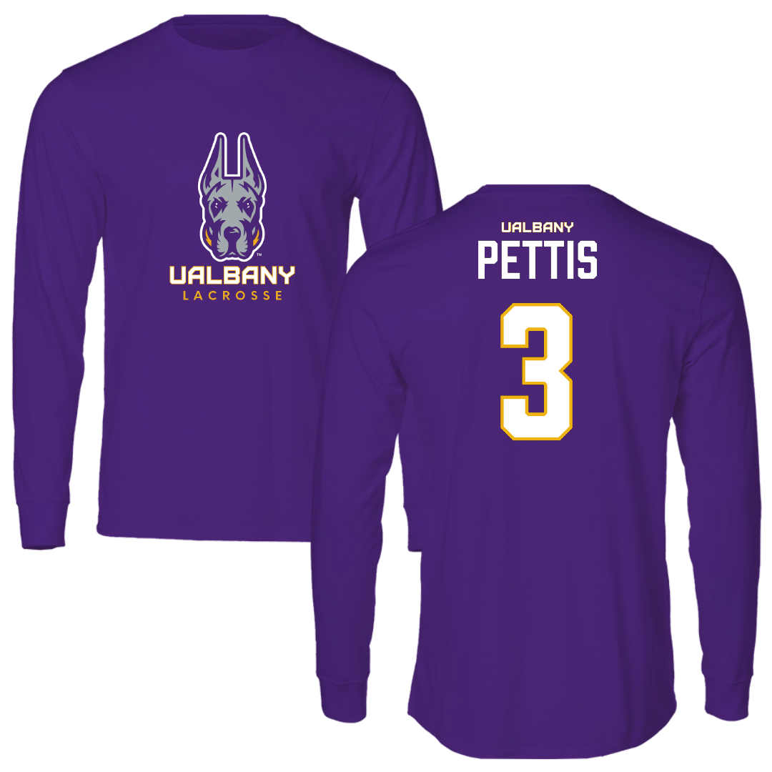 University at Albany Lacrosse (M) Purple Mascot Long Sleeve - #3 Matthew Pettis