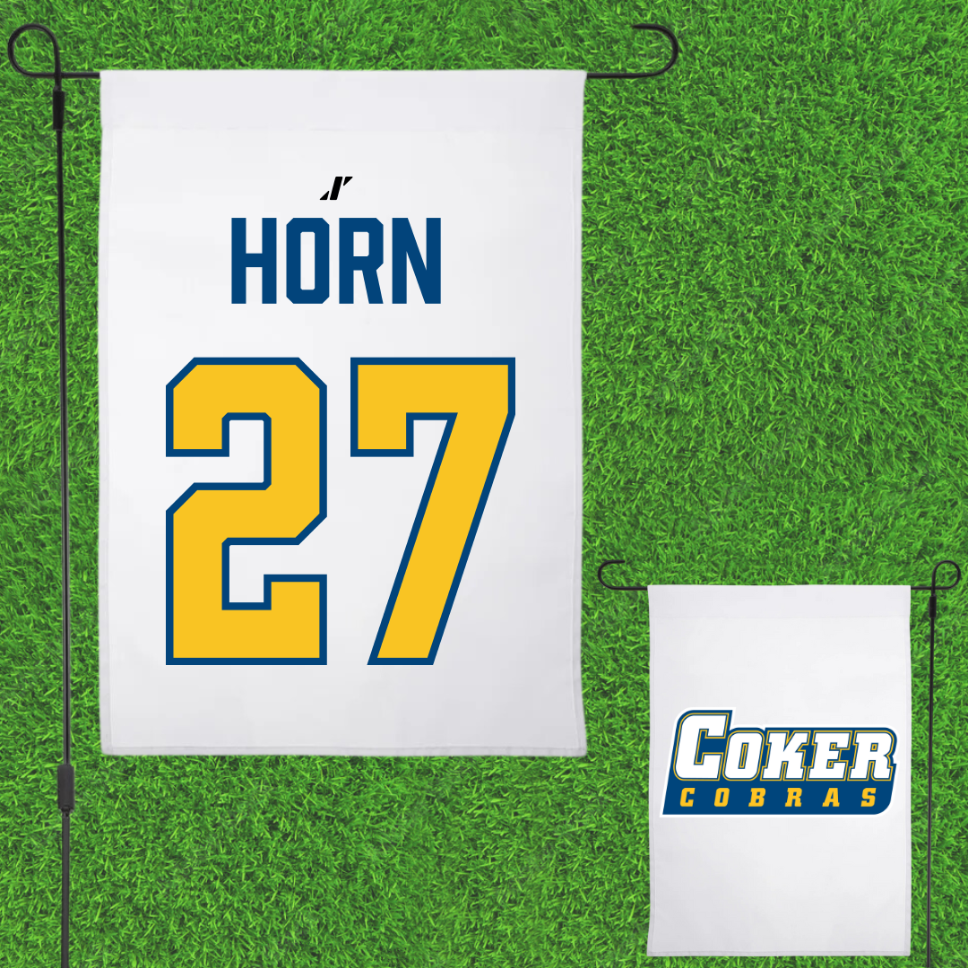 Coker University Soccer White Garden Flag - #27 Owen Horn