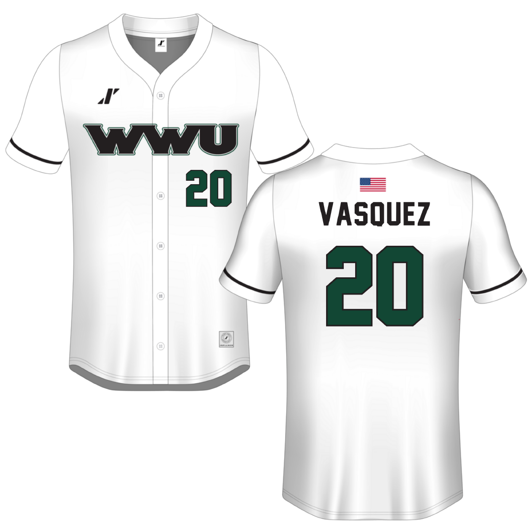 William Woods University White Button-Down Jersey - #20 AJ Vasquez