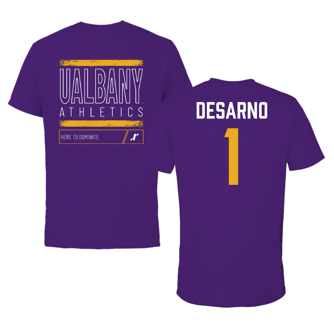 University at Albany Baseball Purple Dominate Performance Tee - #1 Patrick DeSarno
