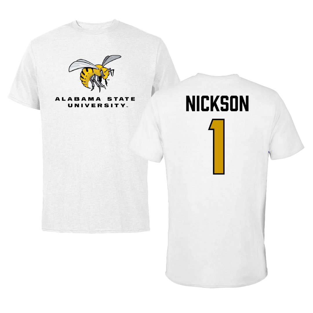 Alabama State University Football White Tee - #1 Willie Nickson