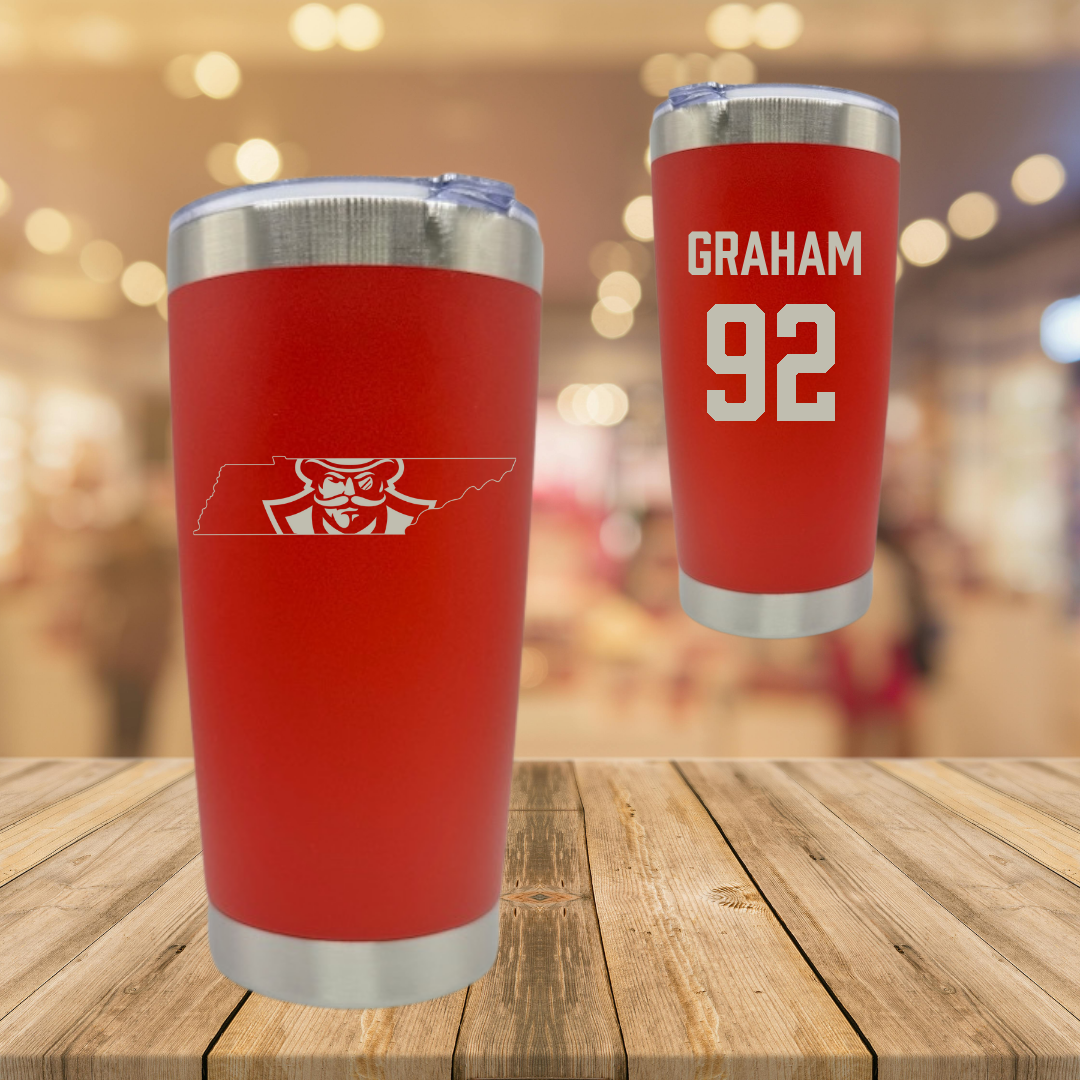 Austin Peay State University Football Red Stainless Steel Tumbler - #92 Caleb Graham