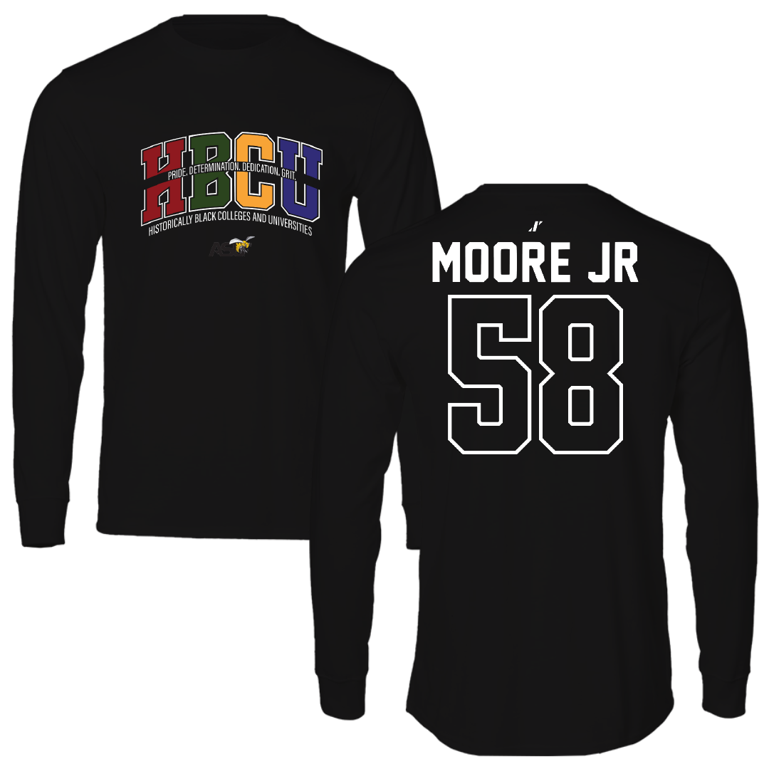 Alabama State University Football Black HBCU Performance Long Sleeve - #58 Michael Moore Jr