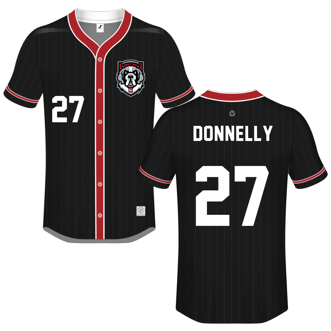 D'Youville University Black Pinstripe Button-Down Jersey - #27 Hadley Donnelly
