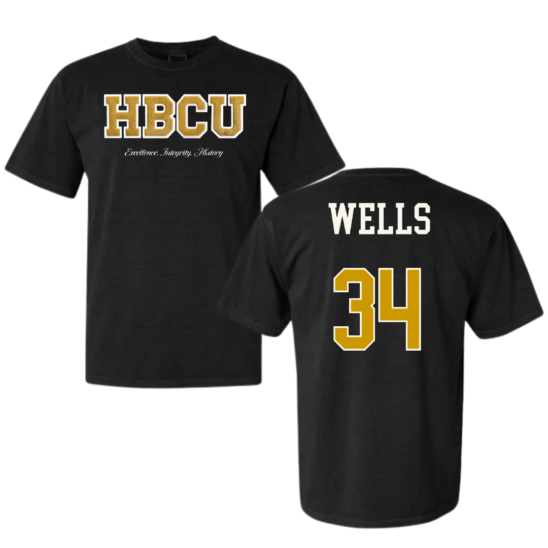 Alabama State University Baseball Black HBCU Varsity Comfort Colors Tee - #34 Andrew Wells