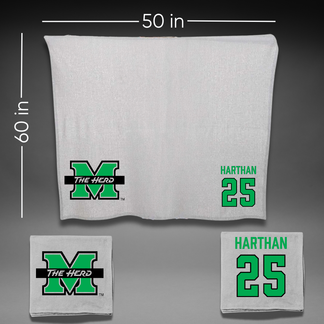 Marshall University Baseball Gray Blanket - #25 Cam Harthan