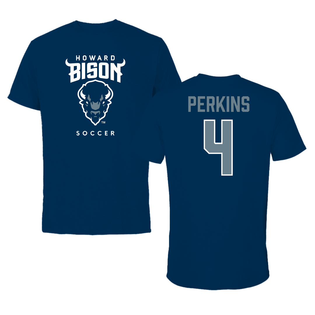 Howard University Soccer (M) Navy Performance Tee - #4 Louis Perkins