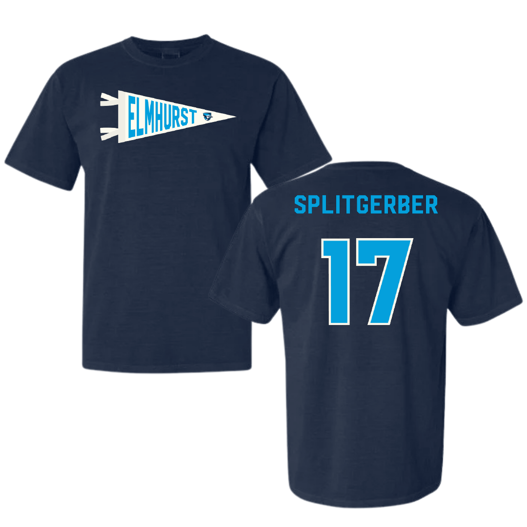 Elmhurst University Softball Navy Pennant Comfort Colors Tee - #17 Tia Splitgerber