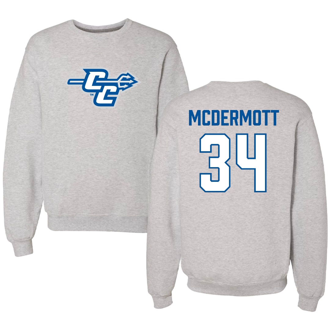 Central Connecticut State University Baseball Light Gray Crewneck - #34 Kyle McDermott