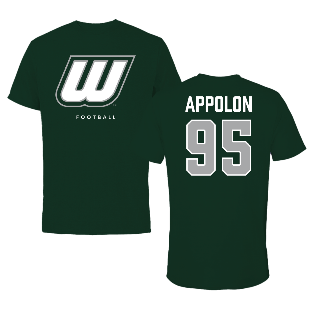 Wagner College Football Forest Green Tee - #95 Ethan Appolon