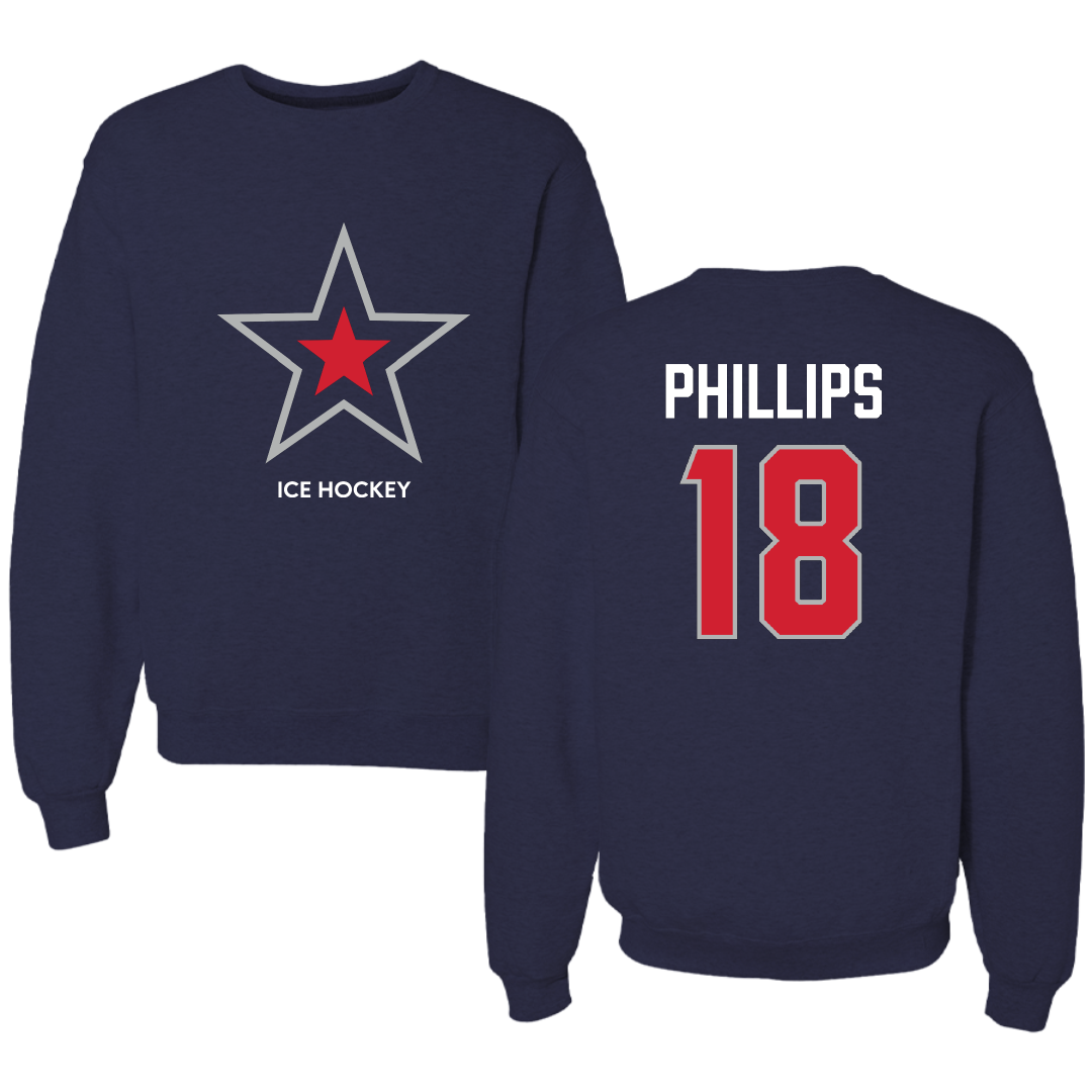 Robert Morris University Ice Hockey (W) Navy Mascot Crewneck - #18 Jersey Phillips