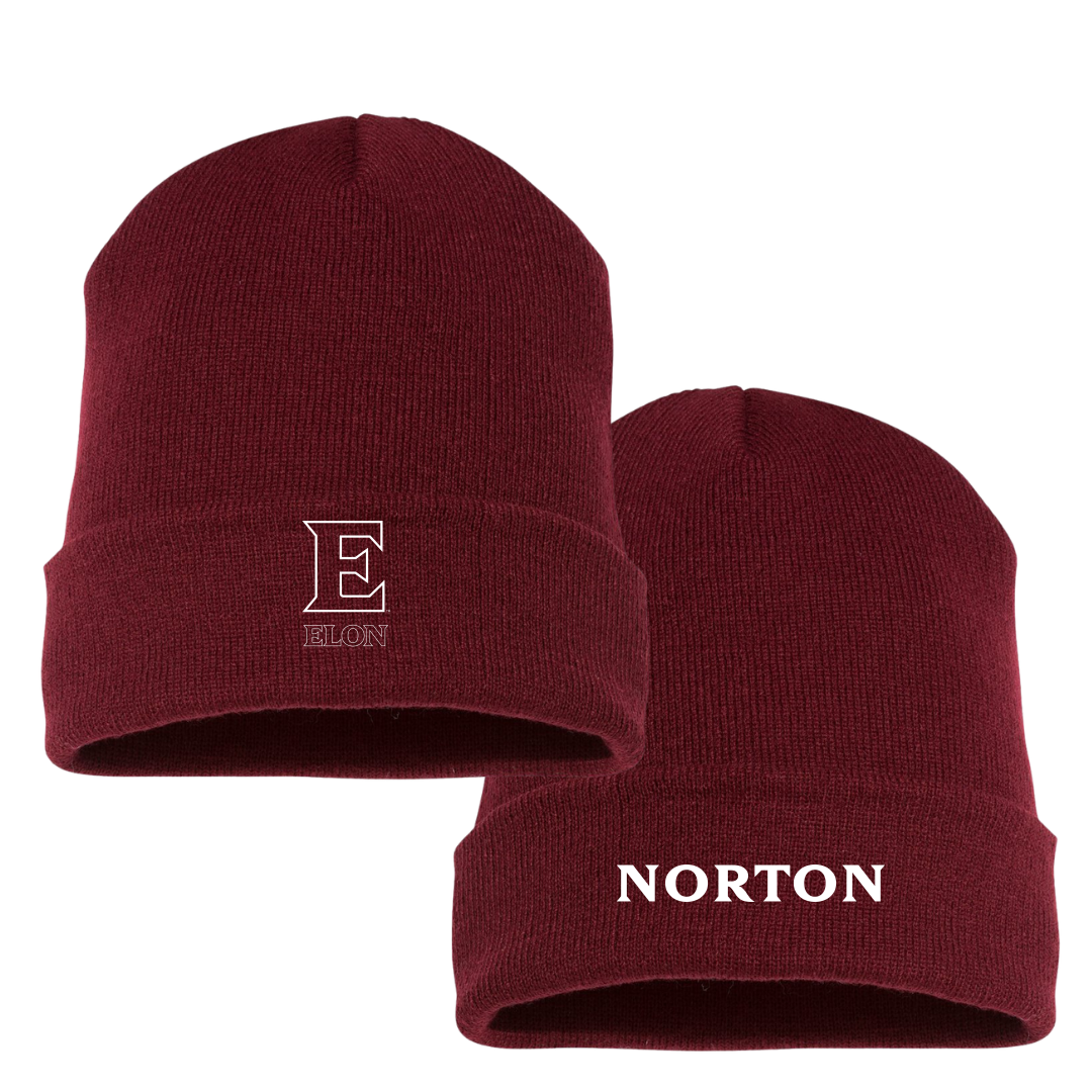 Elon University Baseball Maroon Beanie - #44 Ryley Norton