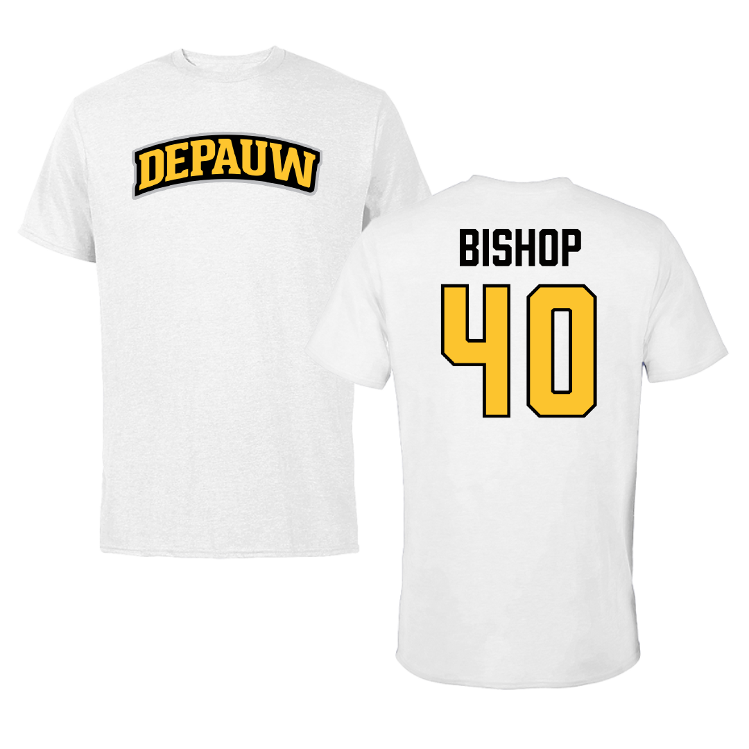 DePauw University Baseball White Tee - #40 Henry Bishop