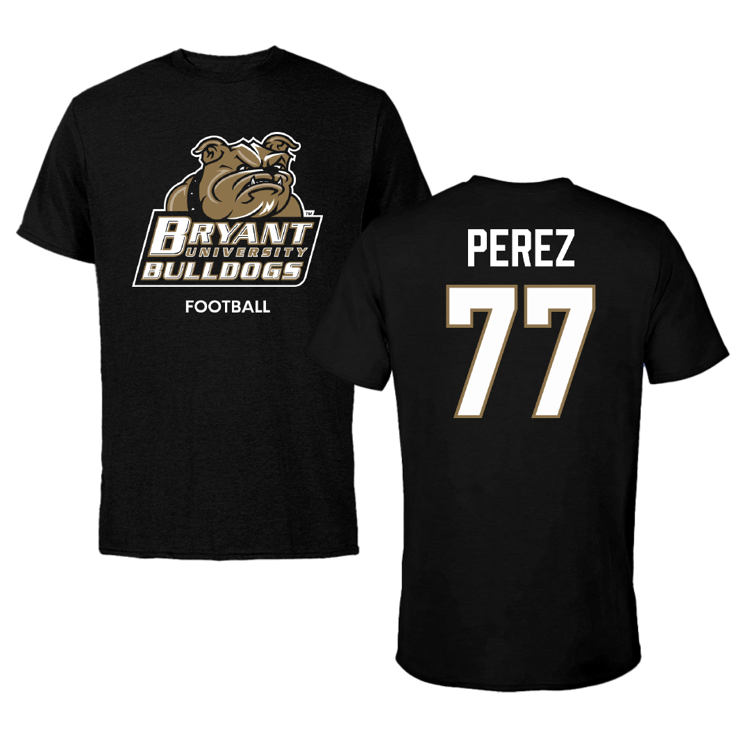 Bryant University Football Black Performance Tee - #77 Anthony Perez