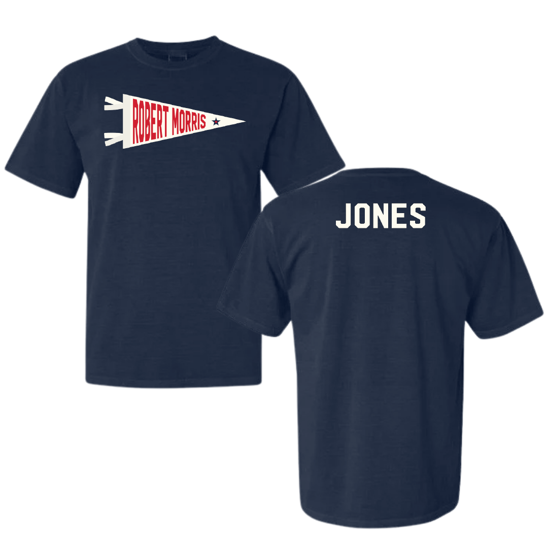 Robert Morris University Rowing Navy Pennant Comfort Colors Tee - Amaya Jones