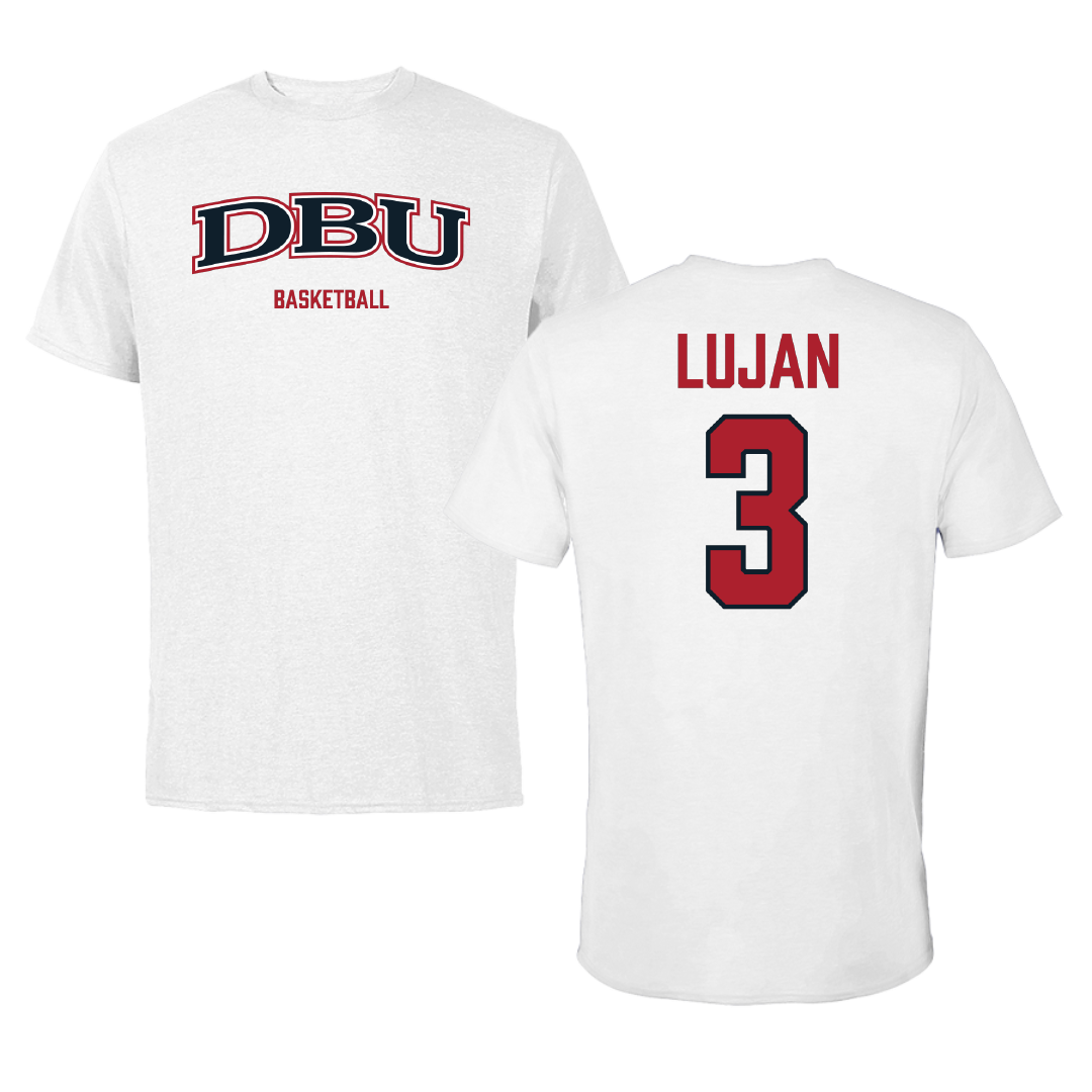 Dallas Baptist University Basketball (M) White Tee - #3 Ricky Lujan