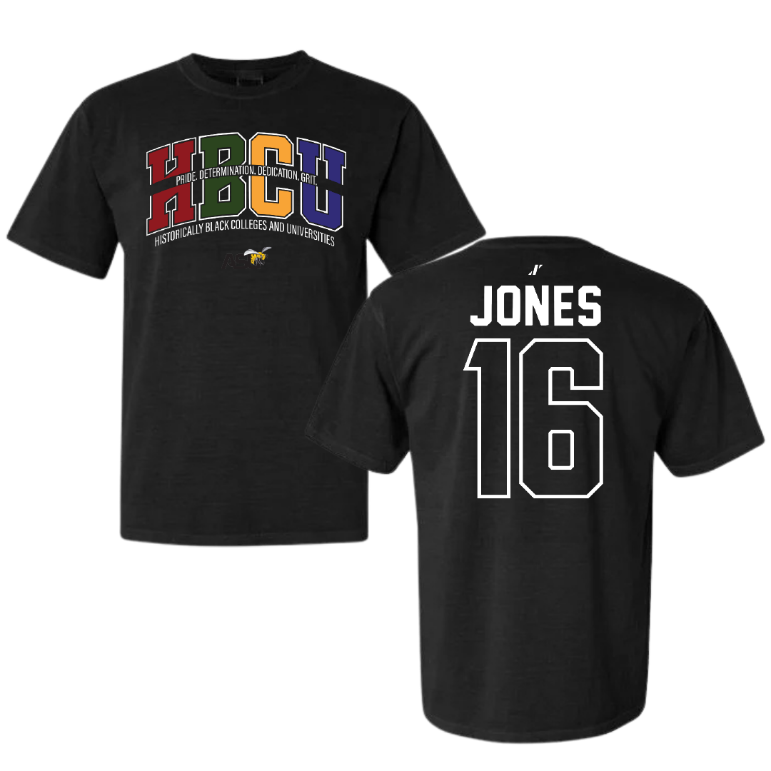 Alabama State University Volleyball Black HBCU Comfort Colors Tee - #16 Essence Jones