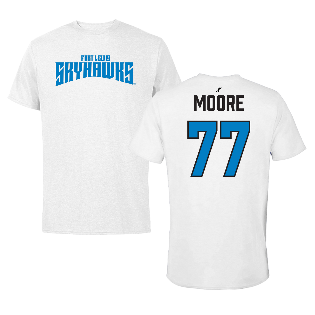 Fort Lewis College Football White Classic Performance Tee - #77 Asher Moore