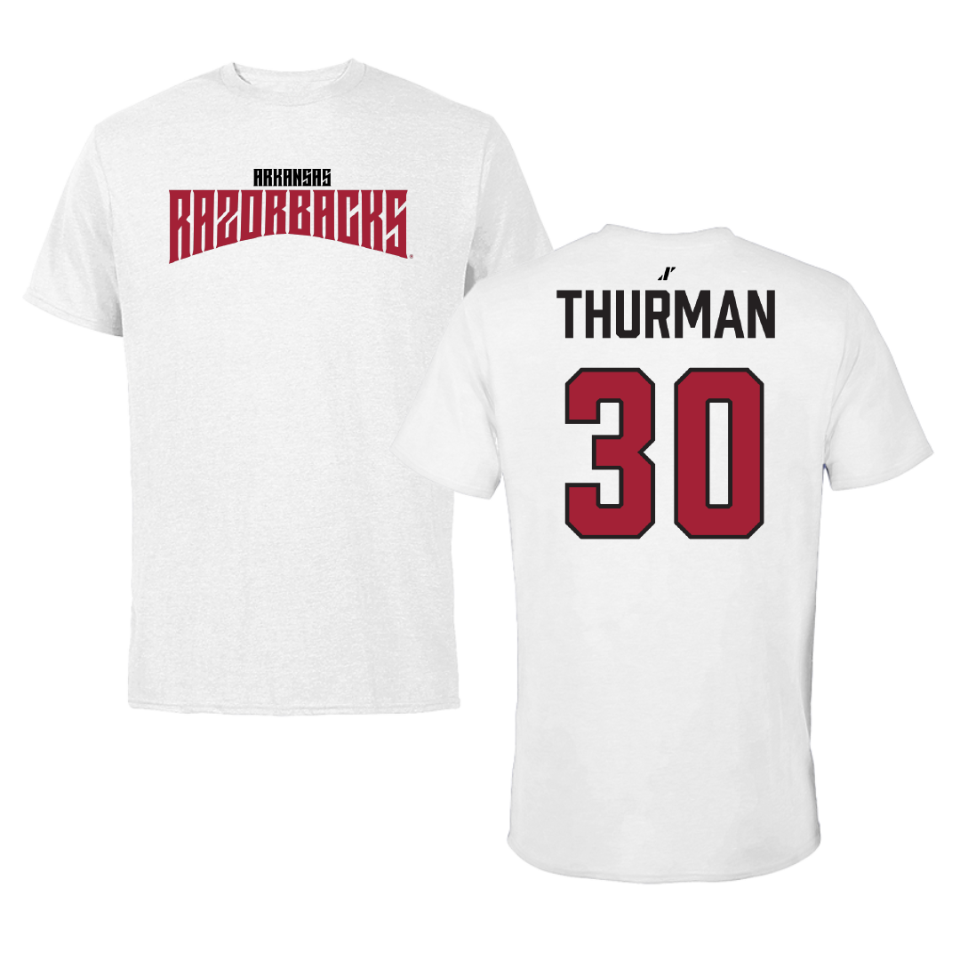 University of Arkansas Volleyball (W) White Classic Tee - #30 Romani Thurman