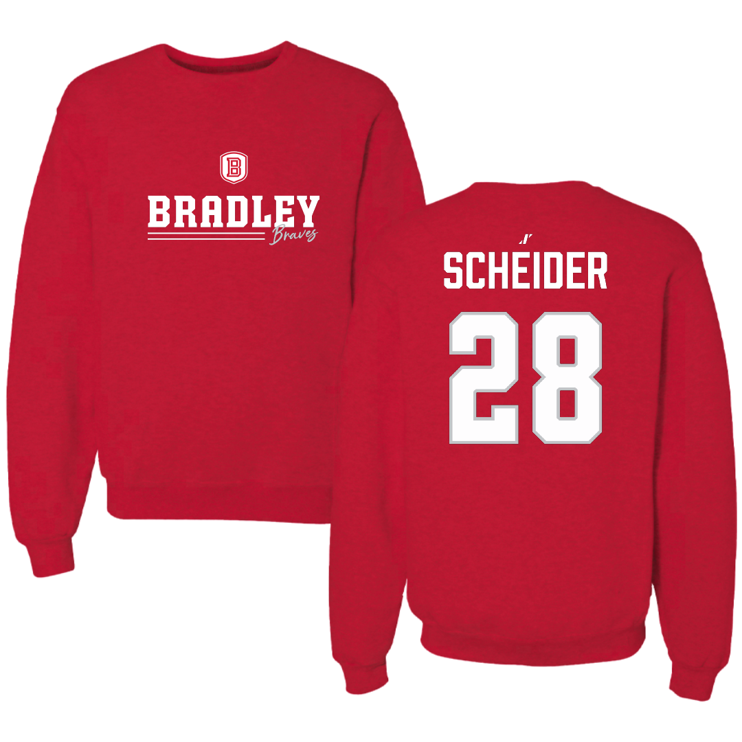 Bradley University Baseball Red General Crewneck - #28 Calen Scheider
